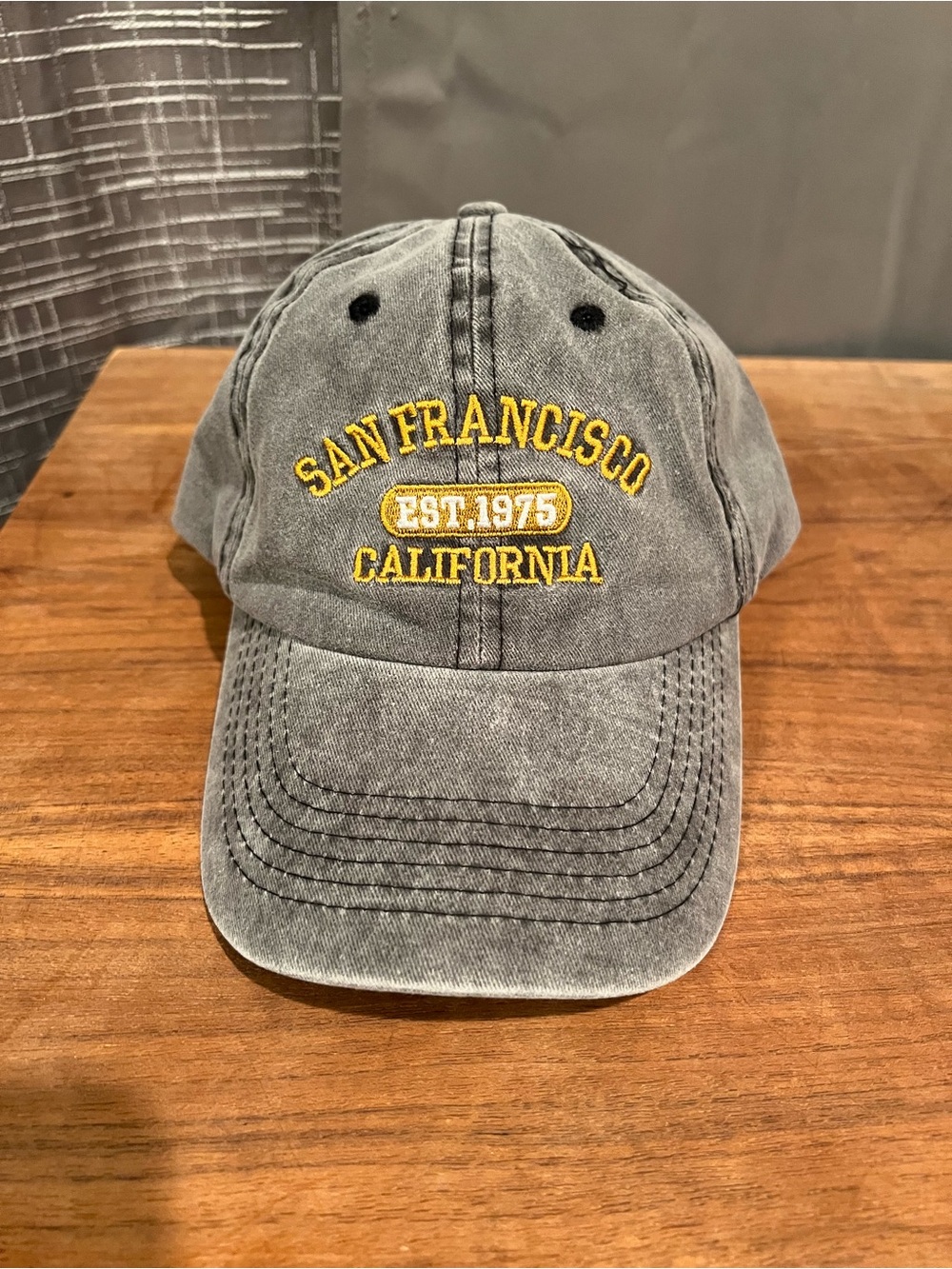 San Francisco California Embroidered Baseball Cap - Gray with Yellow